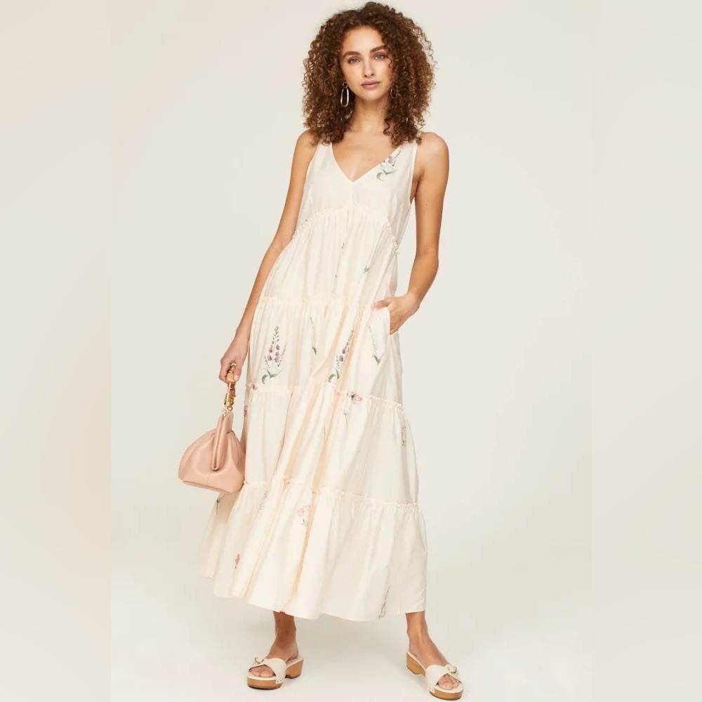 Splendid Women’s Small Floral Printed Cream Maxi Tier Dress